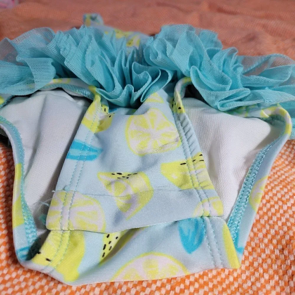 Cat & Jack One Peice Baithing Blue And Lemons Tutu Bottom Snaps Size 6-9M